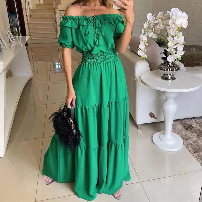 Robe Longue Épaules Dénudées avec Volants pour Femme - View 2