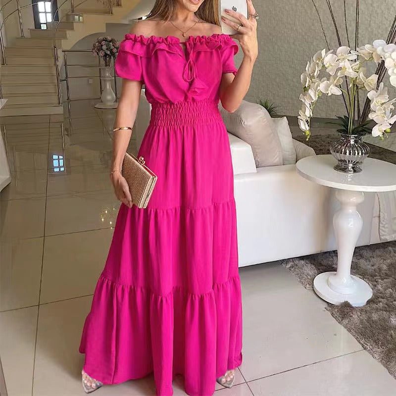 Robe Longue Épaules Dénudées avec Volants pour Femme - View 3