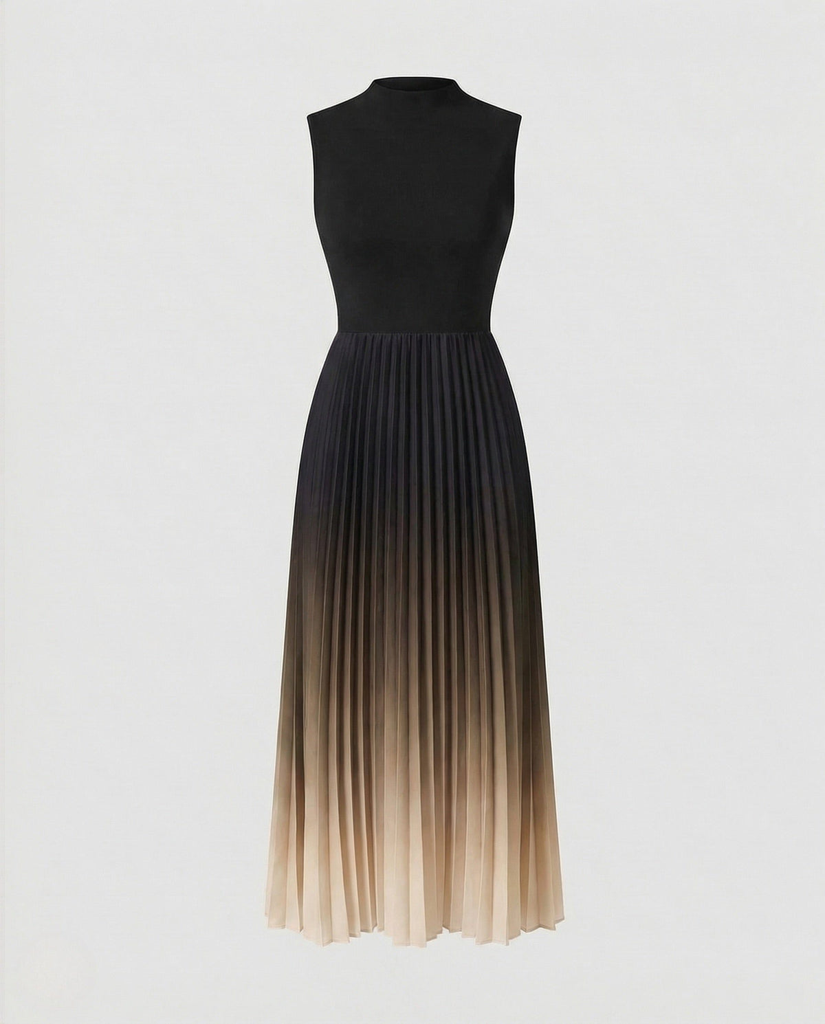 Robe Longue Plissée avec Col Montant pour Femme - Marron