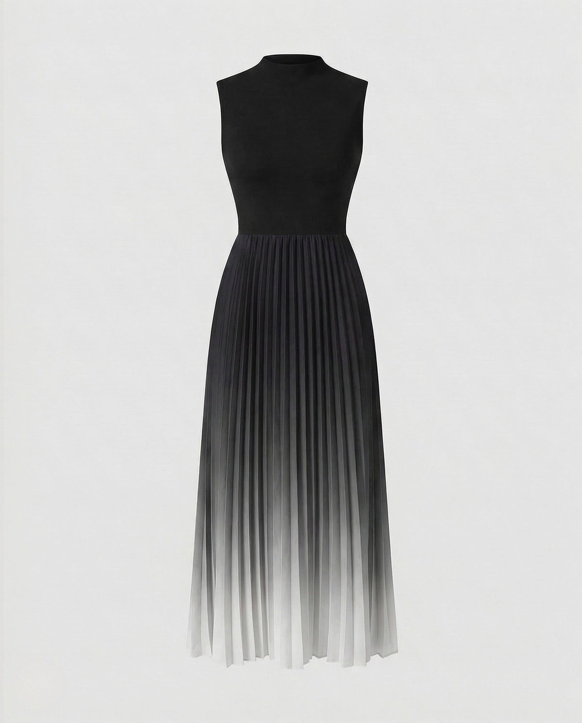 Robe Longue Plissée avec Col Montant pour Femme - Gris