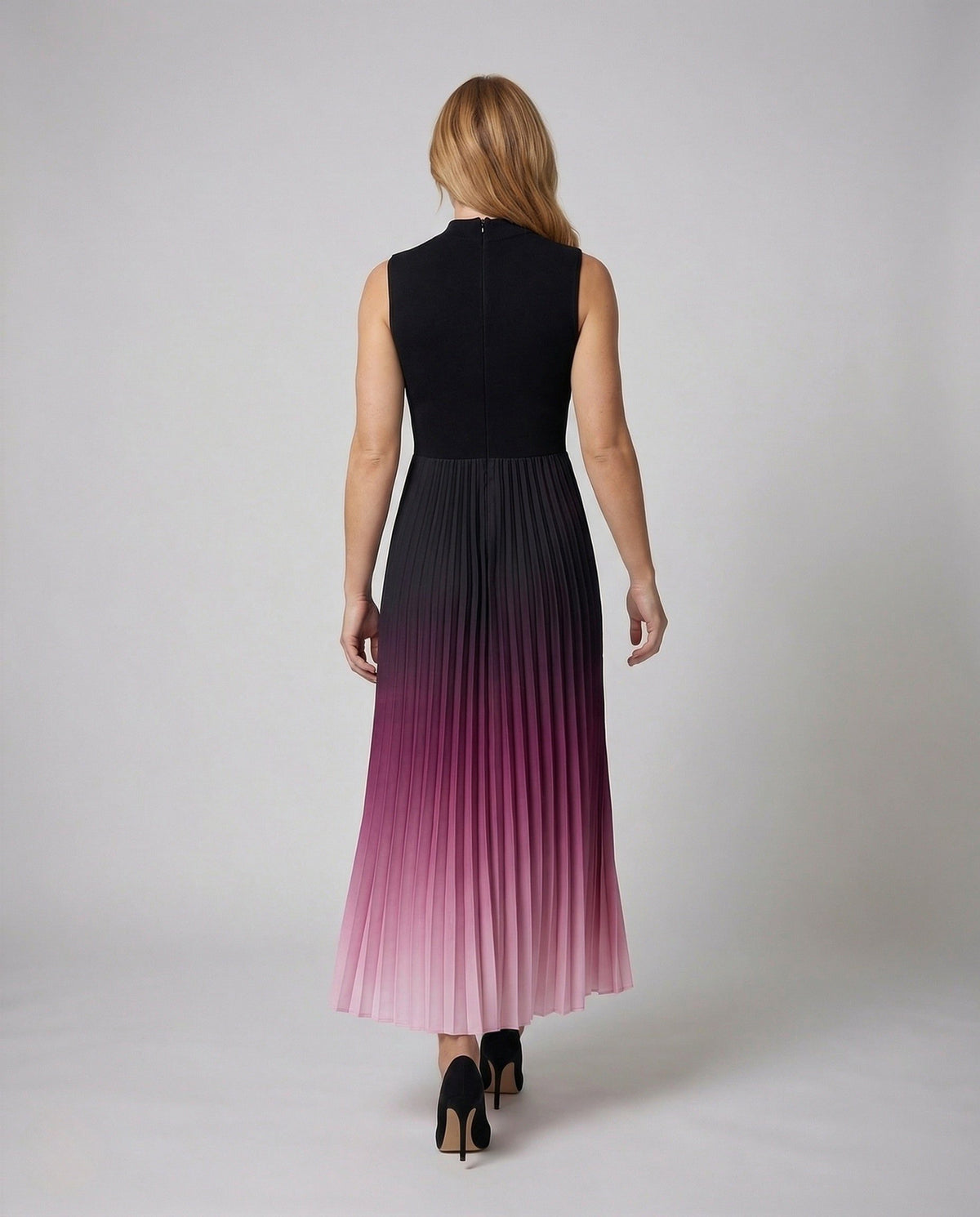 Robe Longue Plissée avec Col Montant pour Femme - View 2