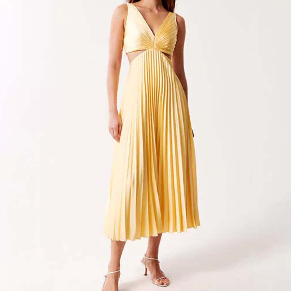 Robe Longue Plissée Col V pour Femme - View 7