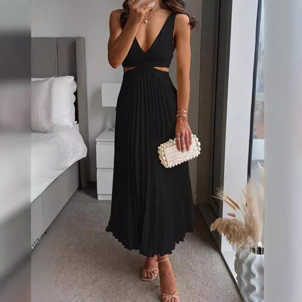 Robe Longue Plissée Col V pour Femme - View 4