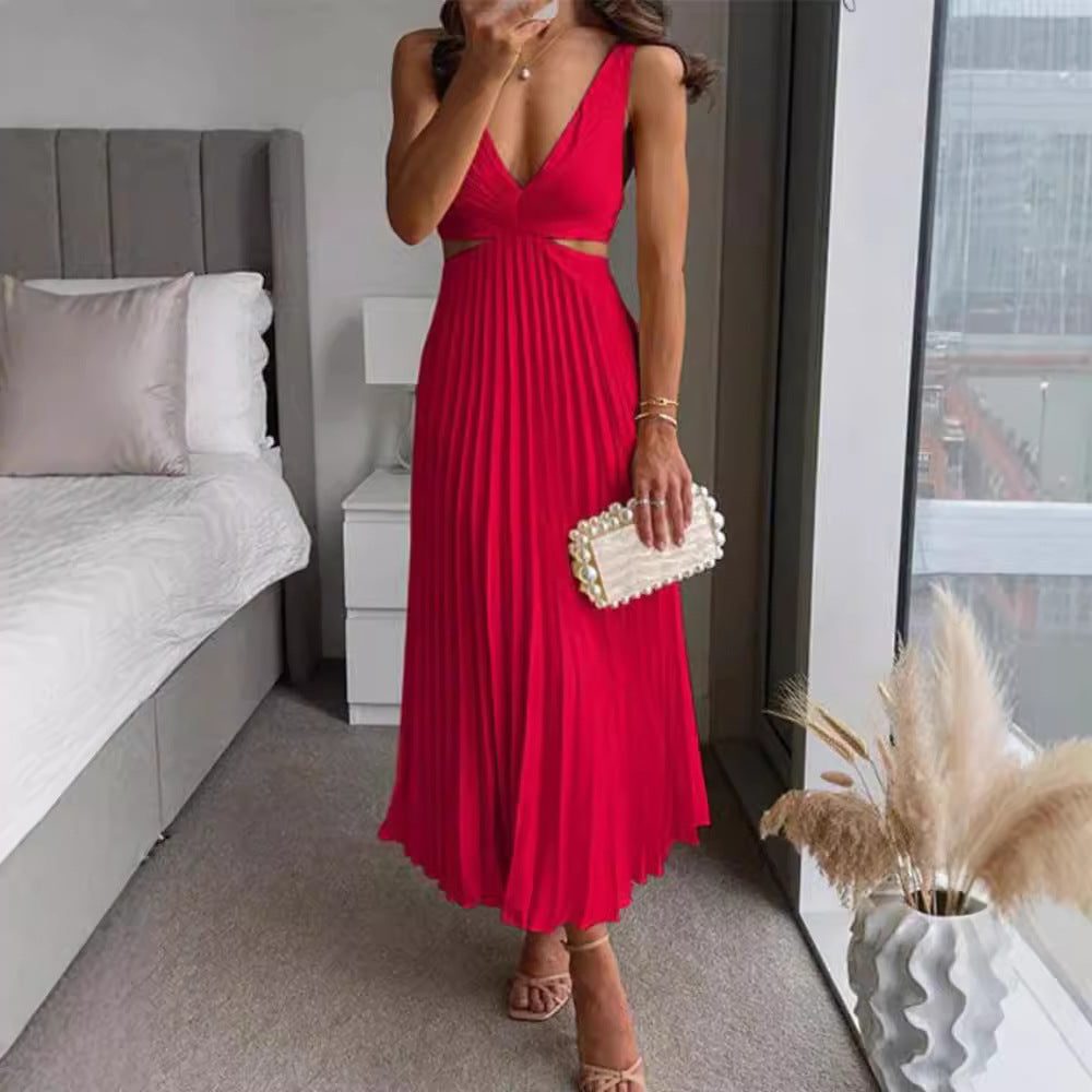 Robe Longue Plissée Col V pour Femme - View 5