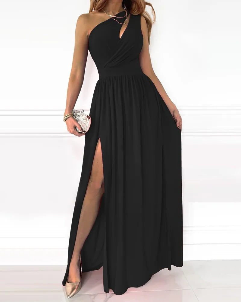 Robe Longue une Épaule avec Fente pour Femme