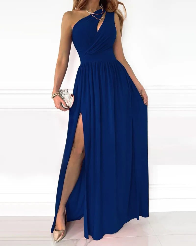 Robe Longue une Épaule avec Fente pour Femme
