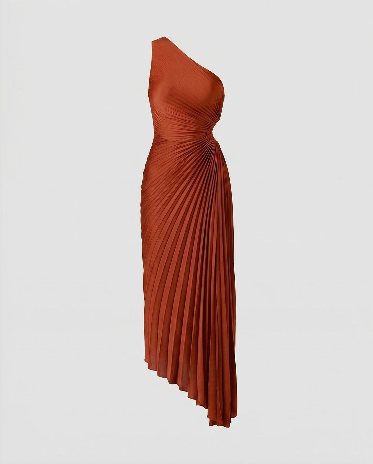 Robe Longue une Épaule Plissée avec Découpe Taille pour Femme - Caramel