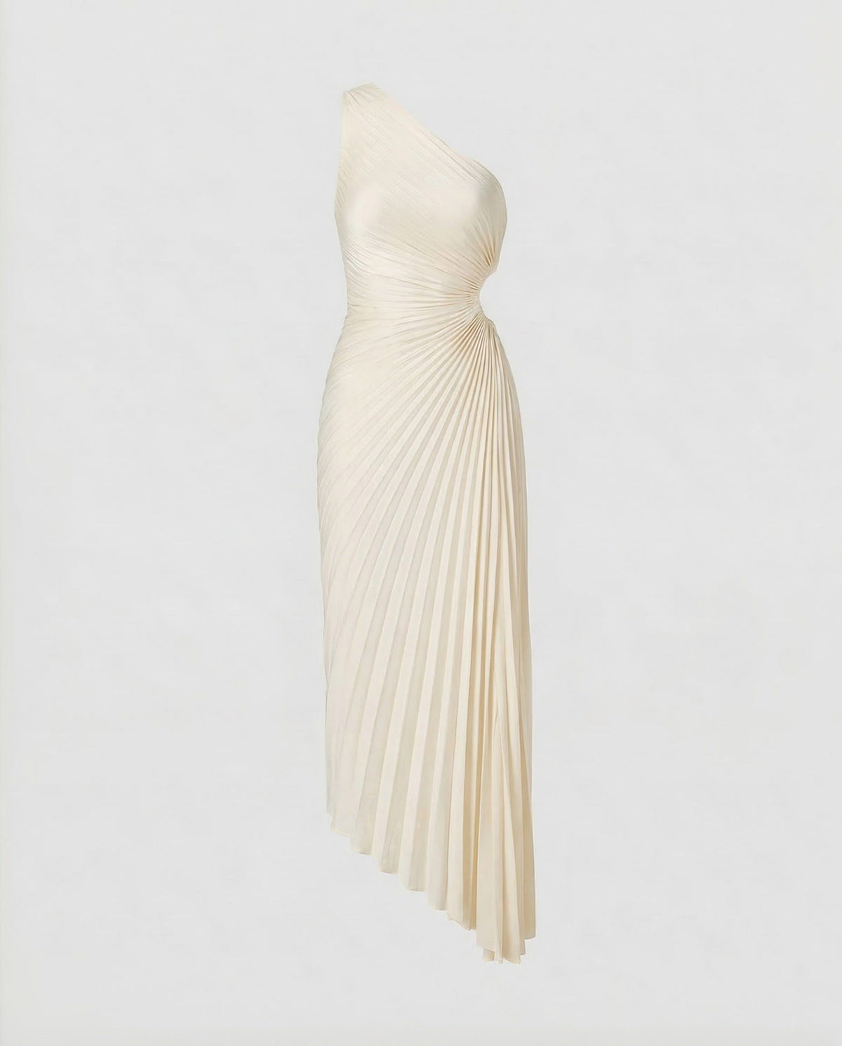 Robe Longue une Épaule Plissée avec Découpe Taille pour Femme - Beige