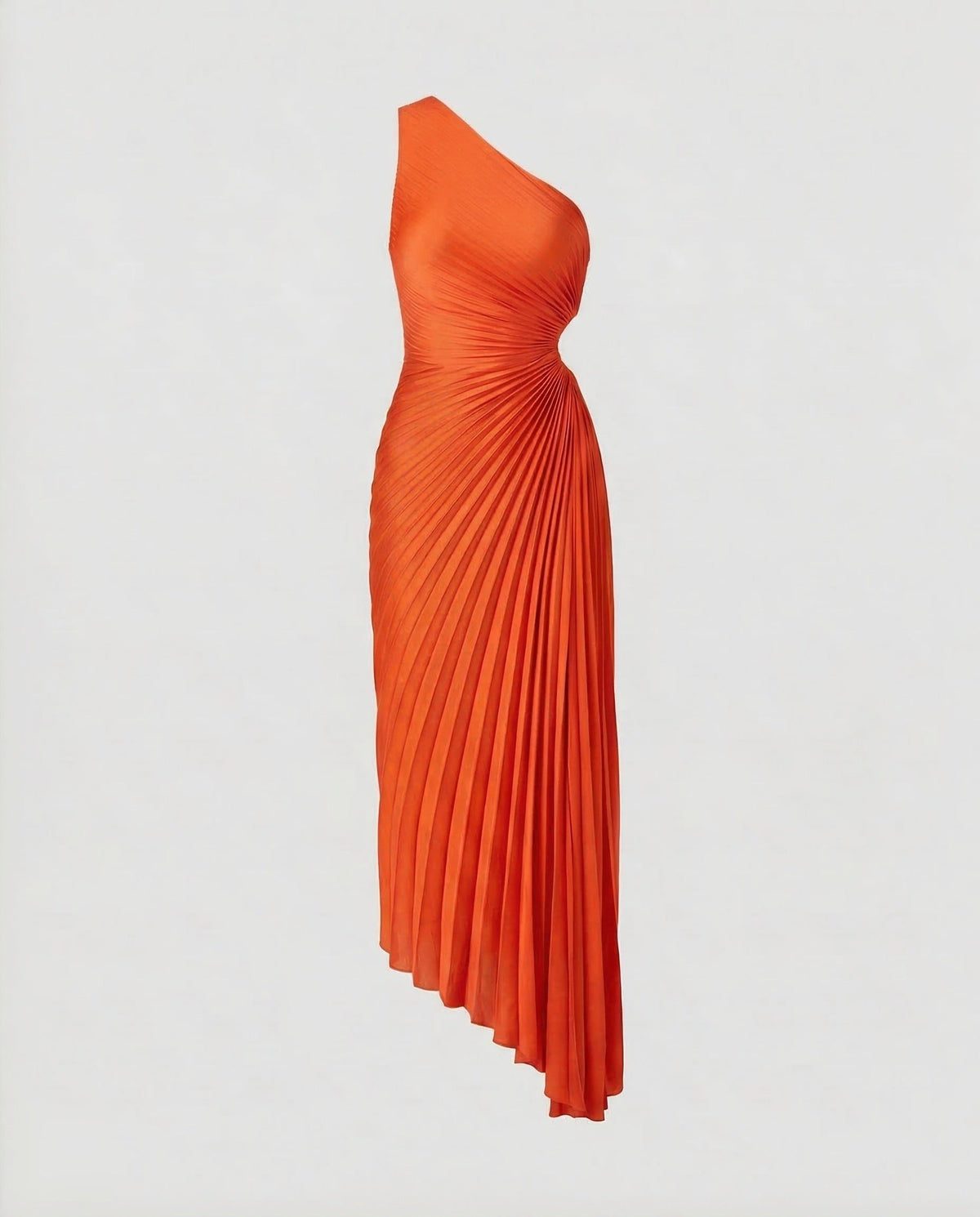 Robe Longue une Épaule Plissée avec Découpe Taille pour Femme - Orange