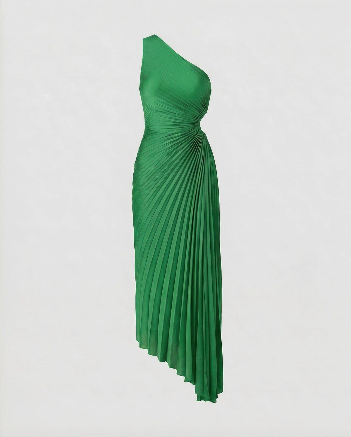Robe Longue une Épaule Plissée avec Découpe Taille pour Femme - Vert
