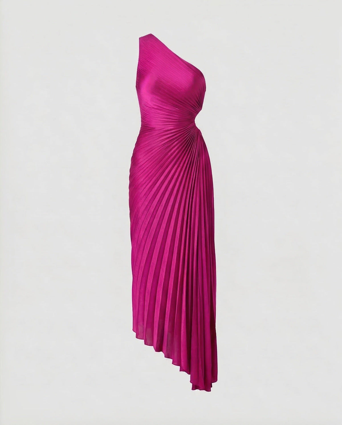 Robe Longue une Épaule Plissée avec Découpe Taille pour Femme - Magenta