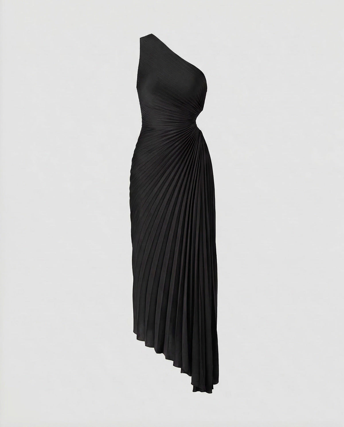 Robe Longue une Épaule Plissée avec Découpe Taille pour Femme - Noir
