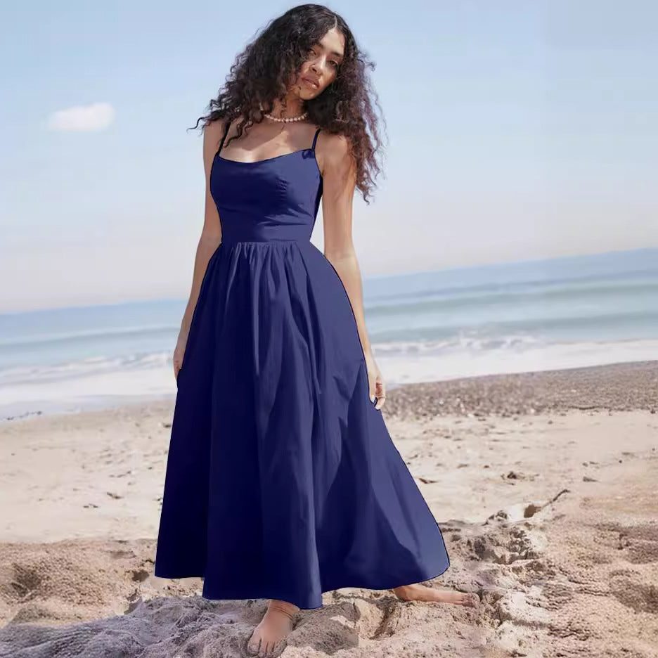 Robe Longue Évasée avec Bretelles Fines pour Femme