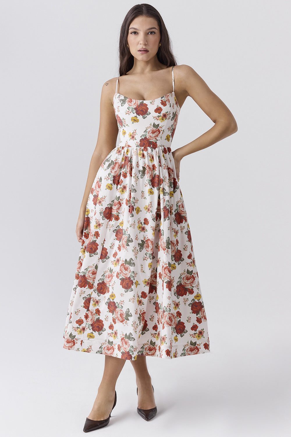 Robe Longue Évasée avec Bretelles Fines pour Femme - Blanc