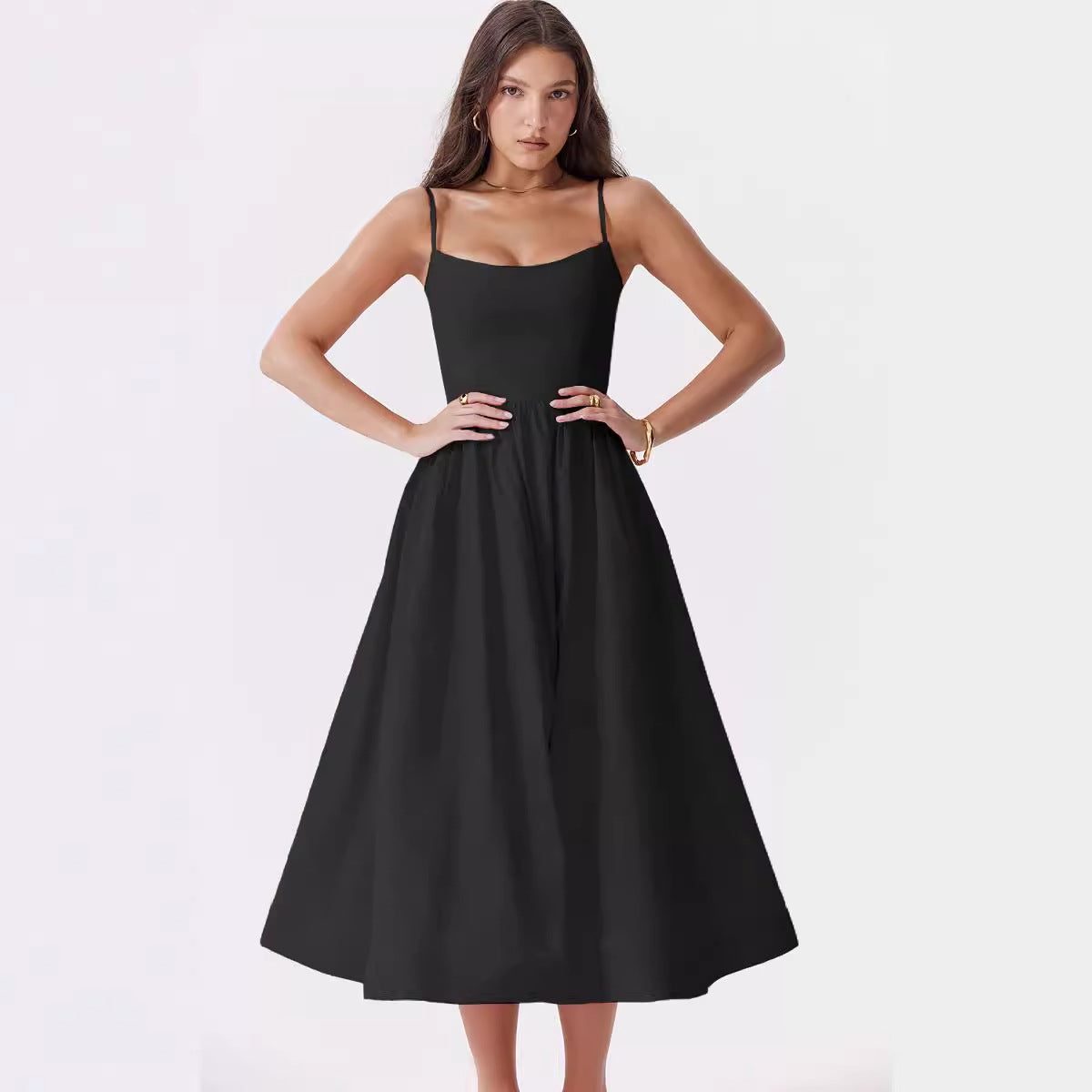 Robe Longue Évasée avec Bretelles Fines pour Femme - View 3