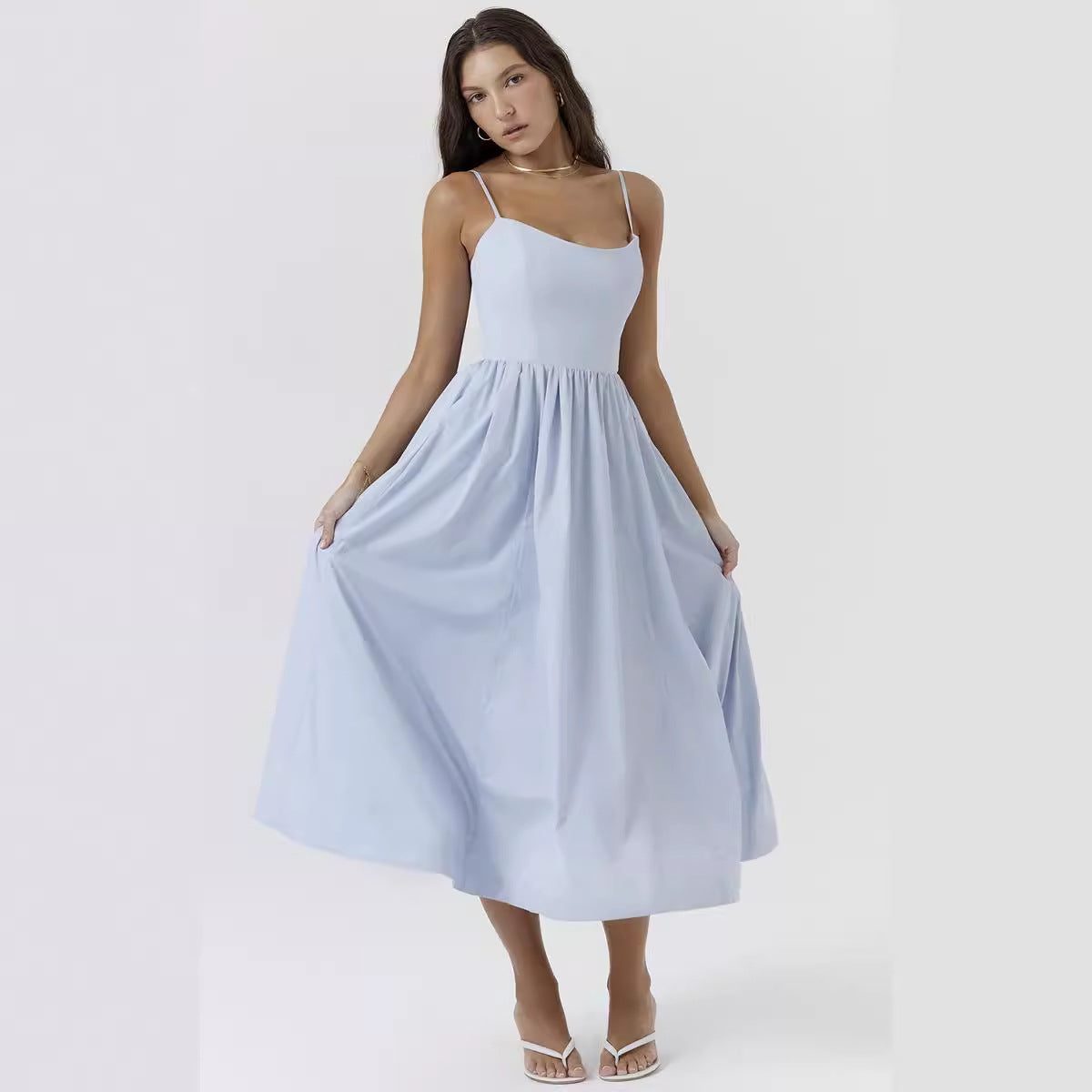 Robe Longue Évasée avec Bretelles Fines pour Femme - View 4