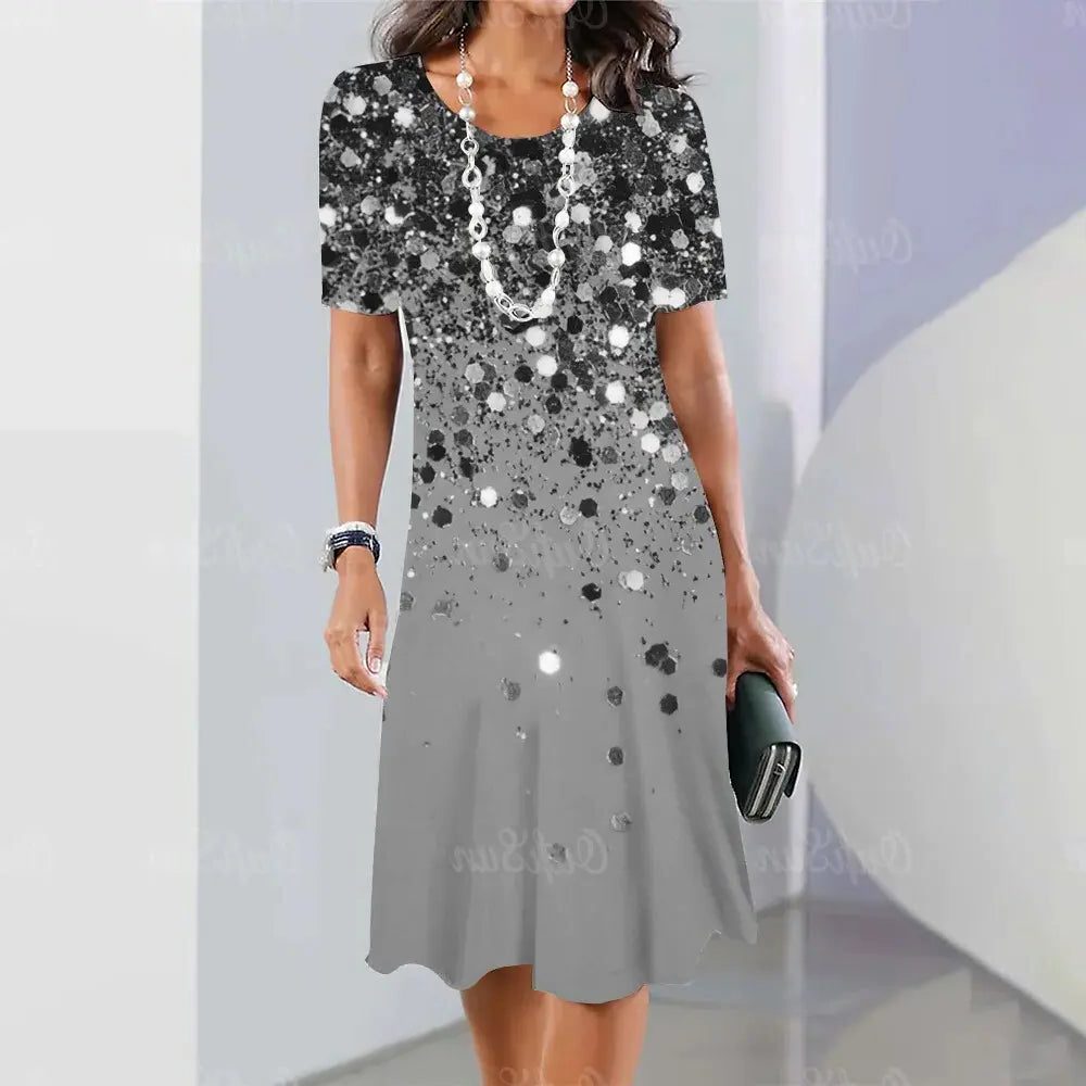 Robe Mi-Longue à Motif Pois avec Manches Courtes pour Femme