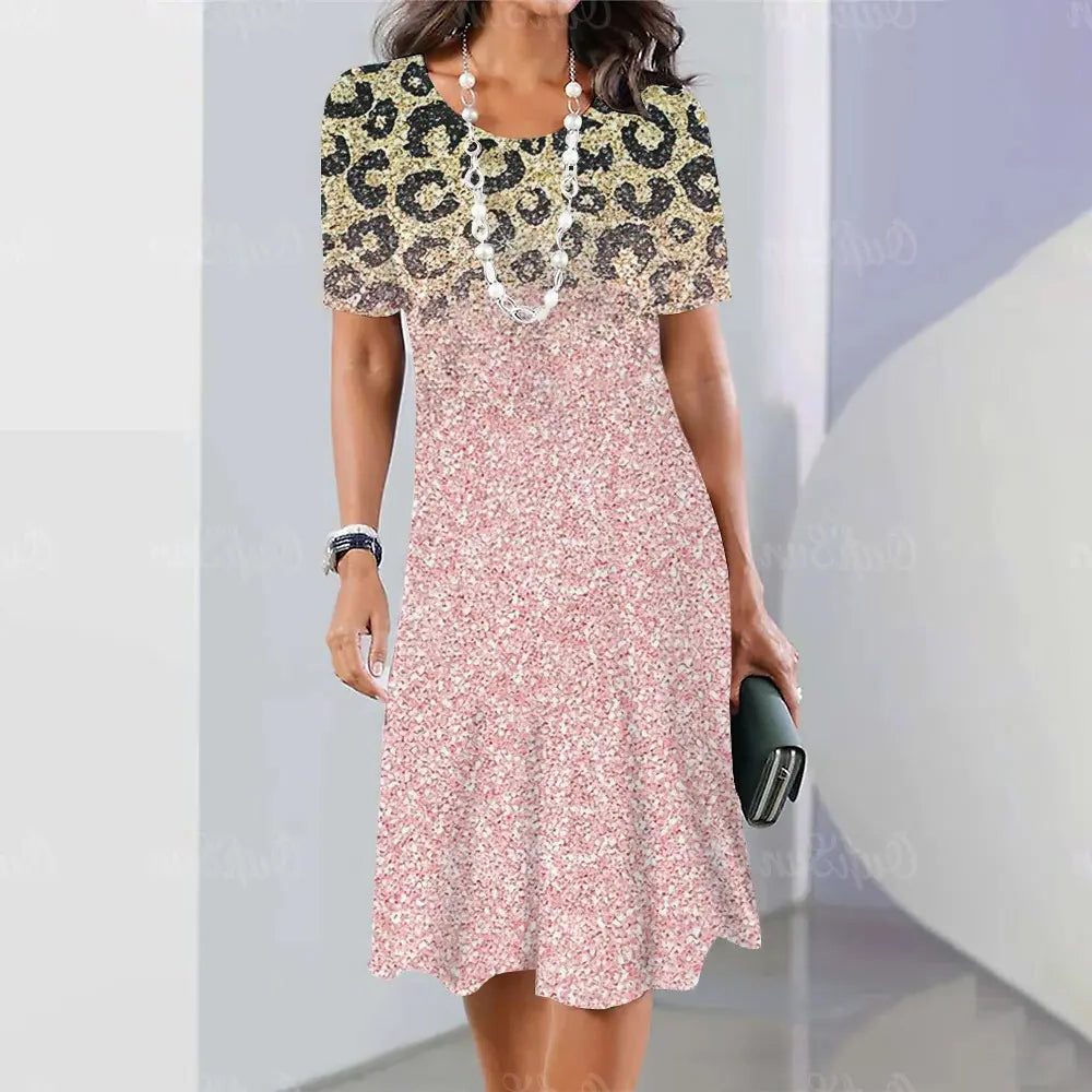 Robe Mi-Longue à Motif Pois avec Manches Courtes pour Femme