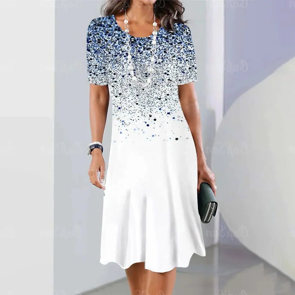 Robe Mi-Longue à Motif Pois avec Manches Courtes pour Femme