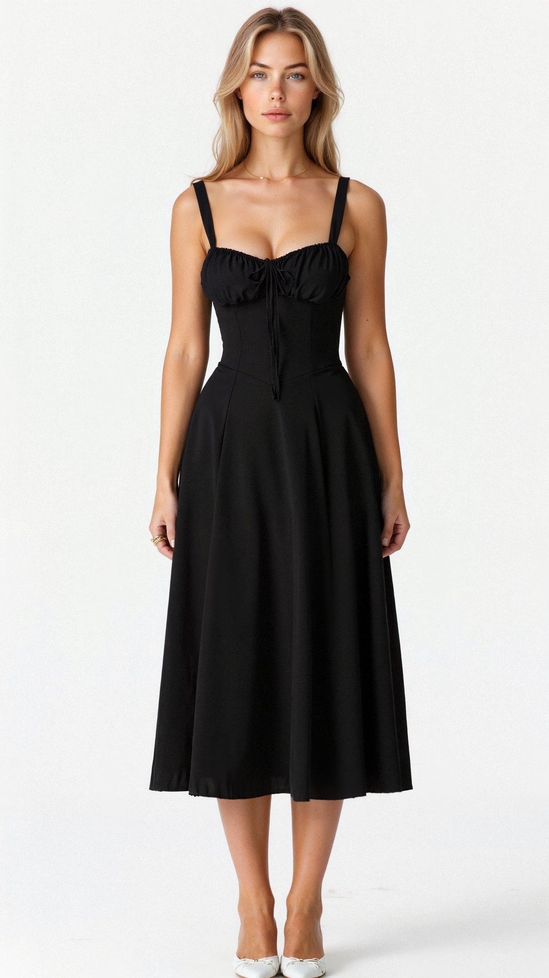 Robe Mi-Longue avec Fente pour Femme - Noir