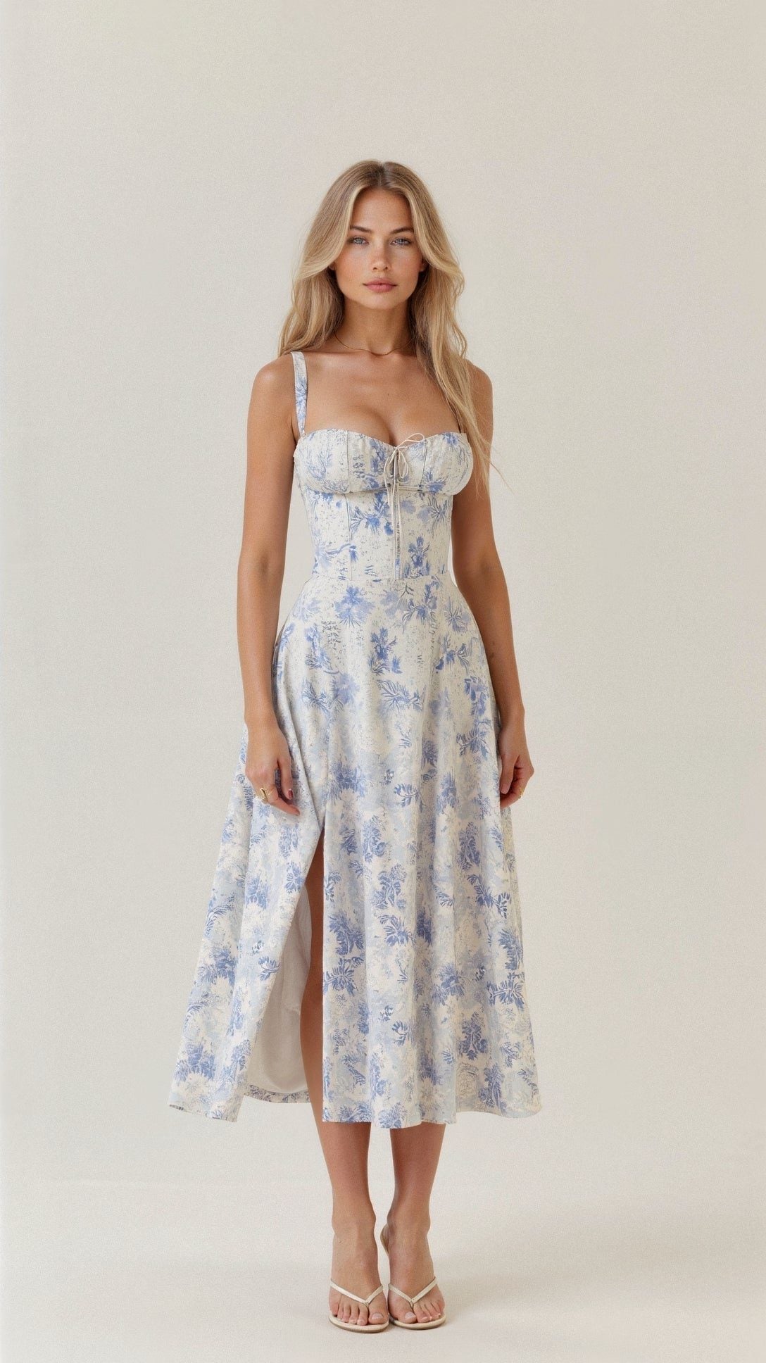 Robe Mi-Longue avec Fente pour Femme - Bleu