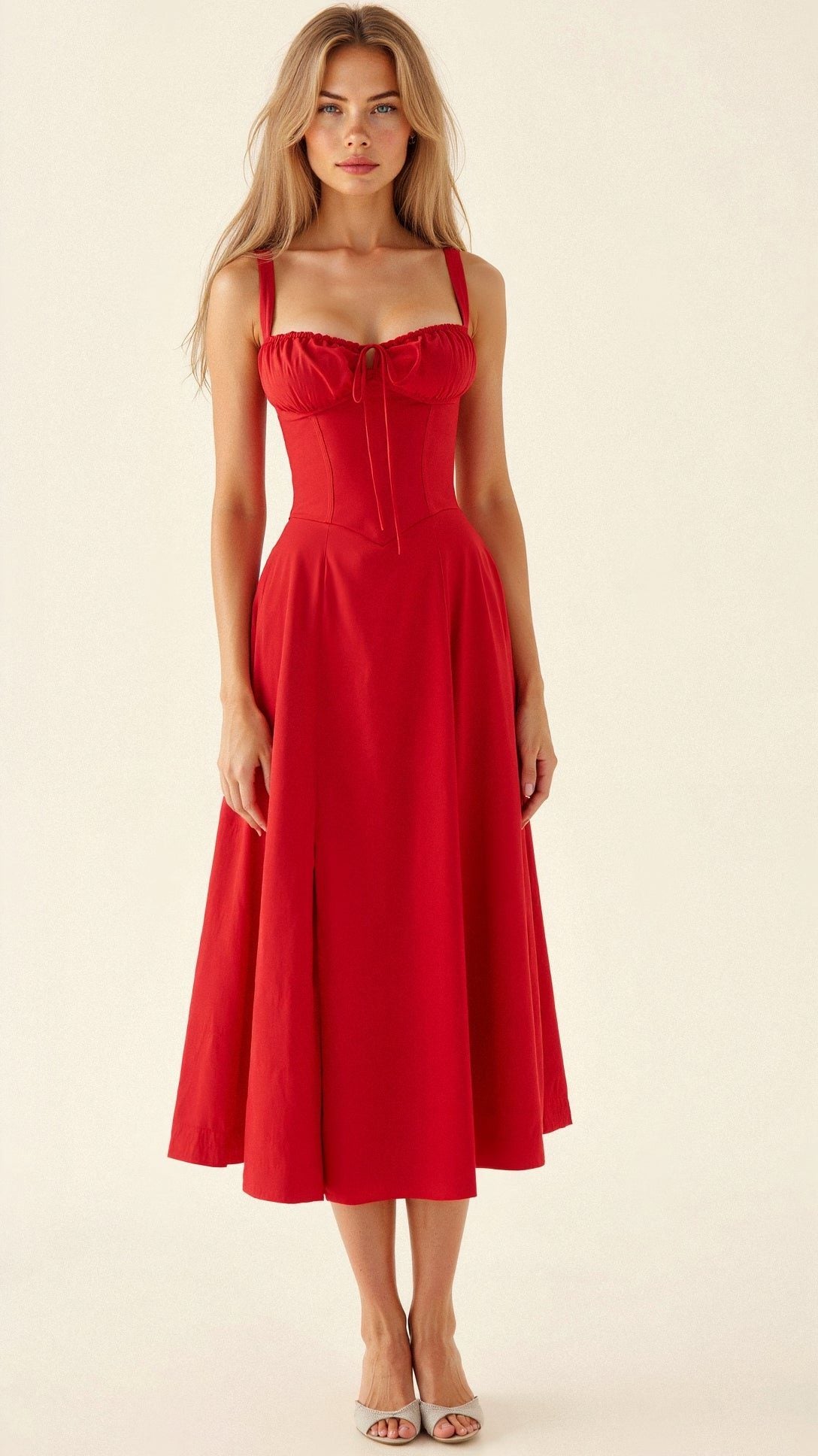 Robe Mi-Longue avec Fente pour Femme - Rouge