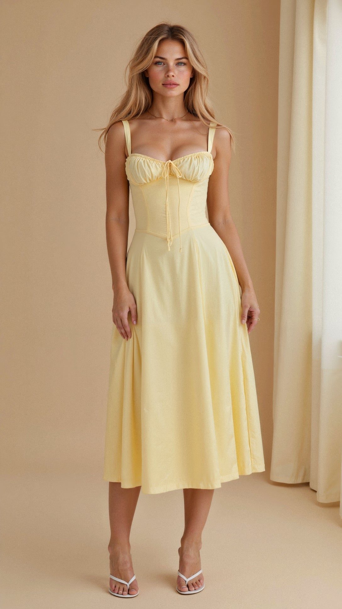 Robe Mi-Longue avec Fente pour Femme - Jaune clair