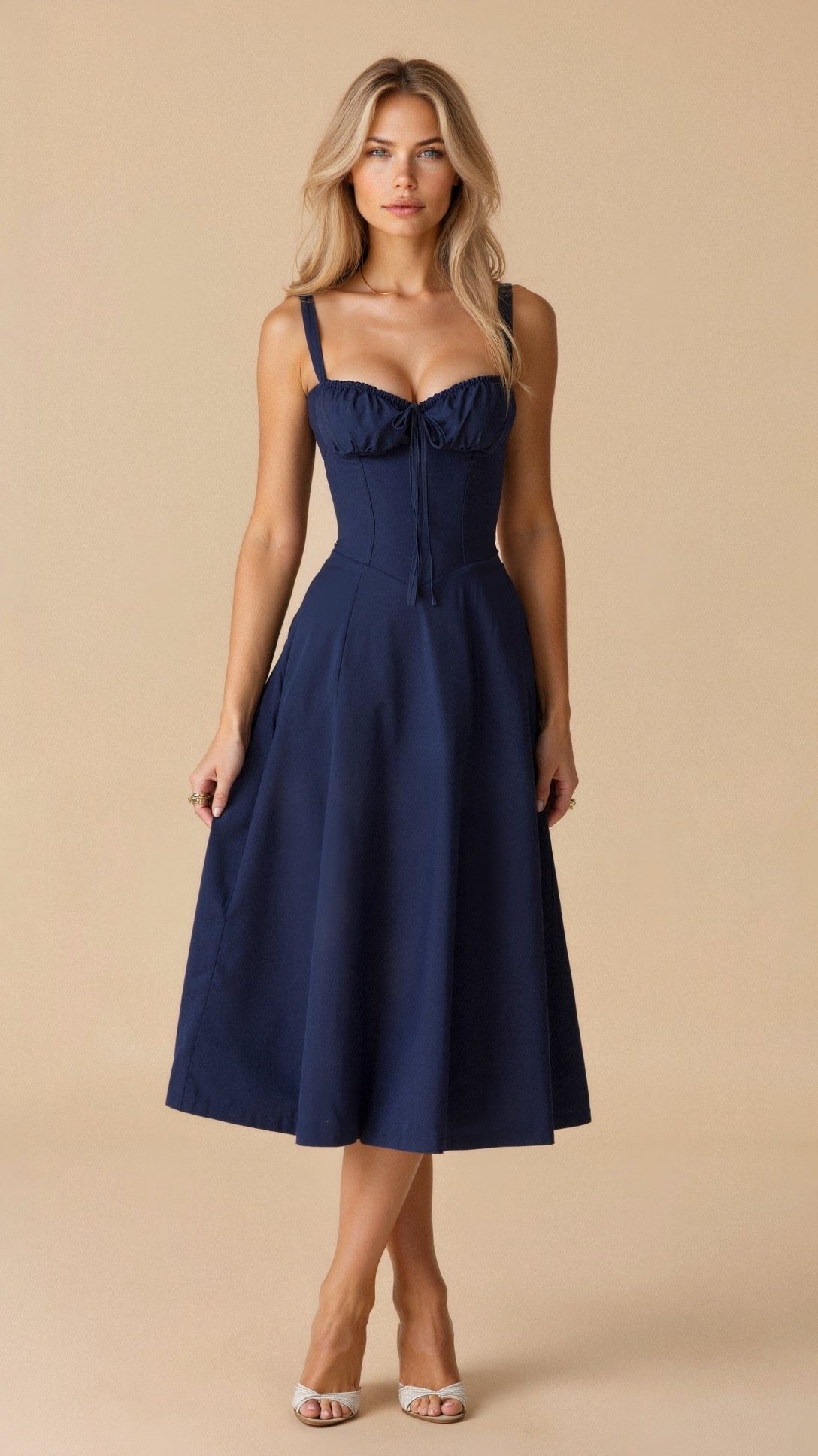 Robe Mi-Longue avec Fente pour Femme - Bleu foncé