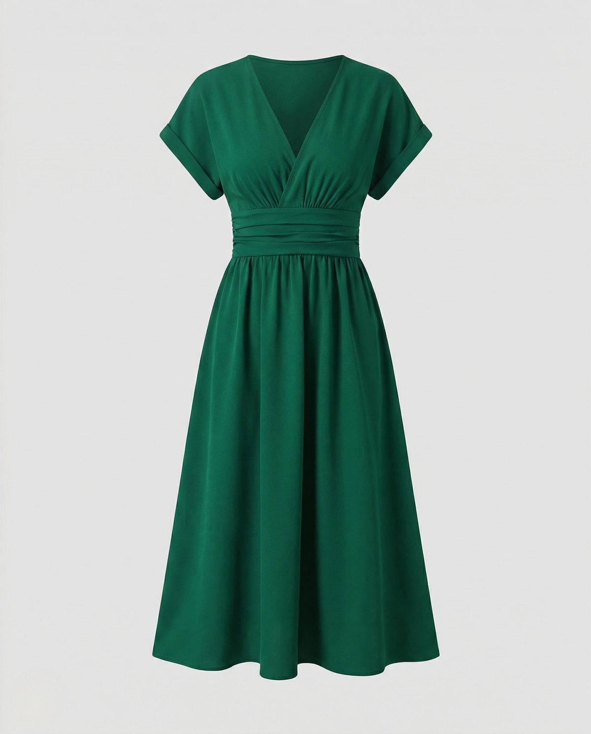Robe Mi-Longue Cache-Cœur Taille Ceinturée pour Femme - Vert