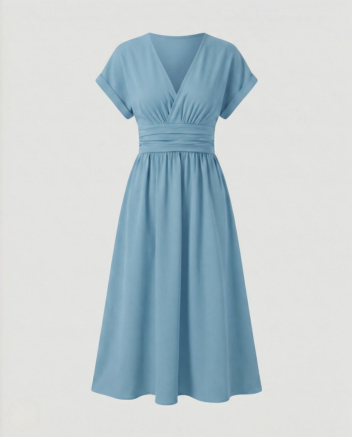 Robe Mi-Longue Cache-Cœur Taille Ceinturée pour Femme - Bleu