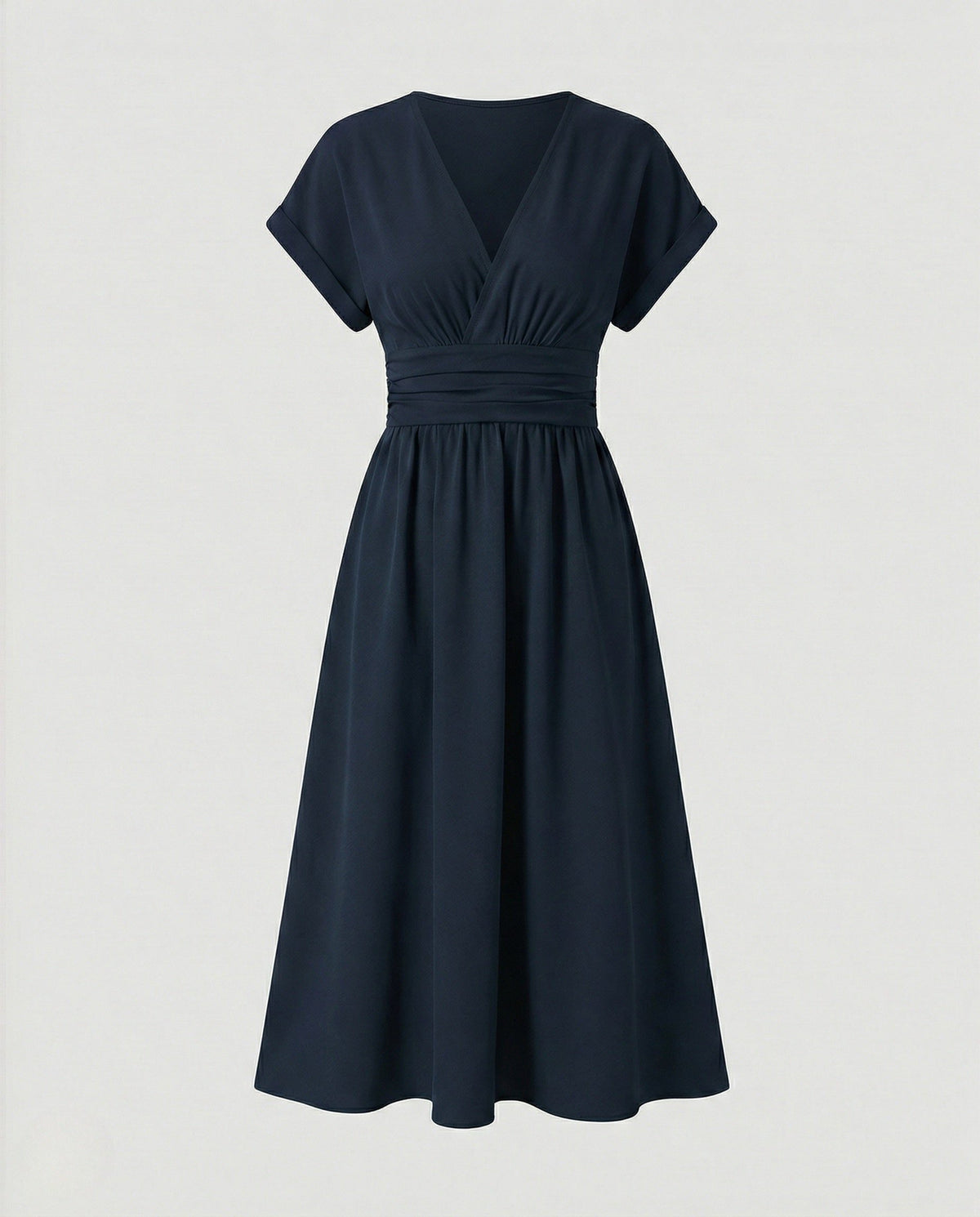 Robe Mi-Longue Cache-Cœur Taille Ceinturée pour Femme - Bleu marine