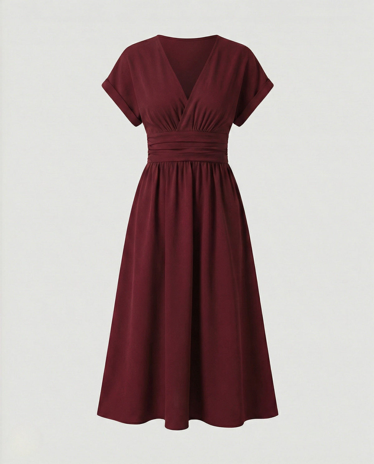 Robe Mi-Longue Cache-Cœur Taille Ceinturée pour Femme - Rouge