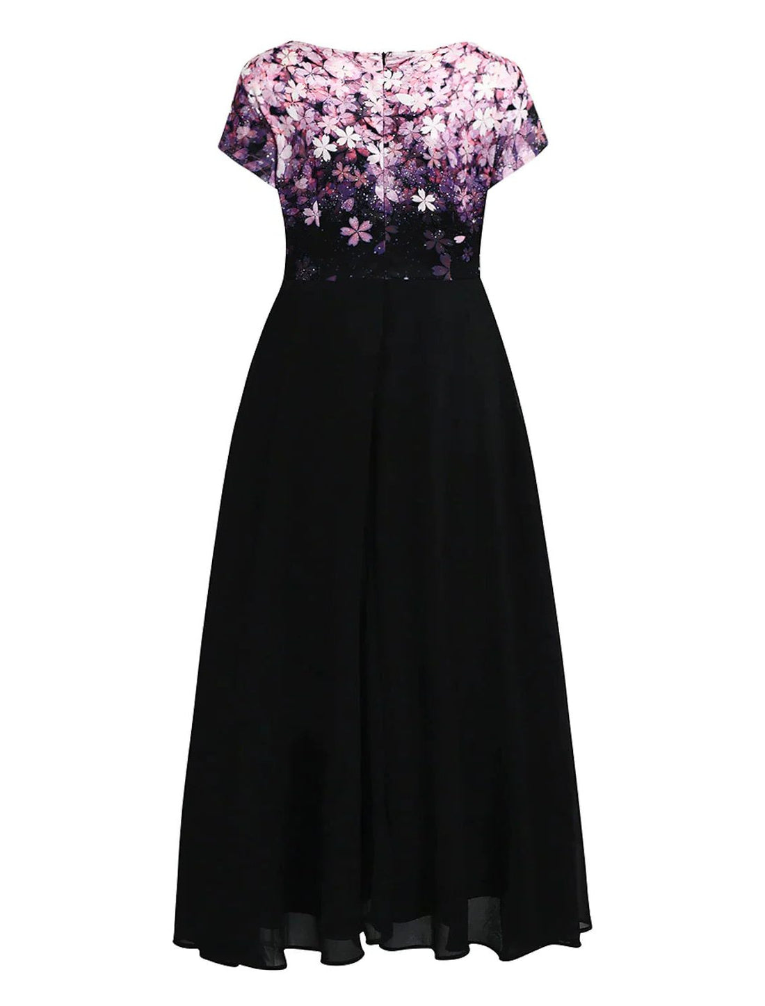 Robe Mi-Longue Fleurie à Manches Courtes avec Col Rond pour Femme