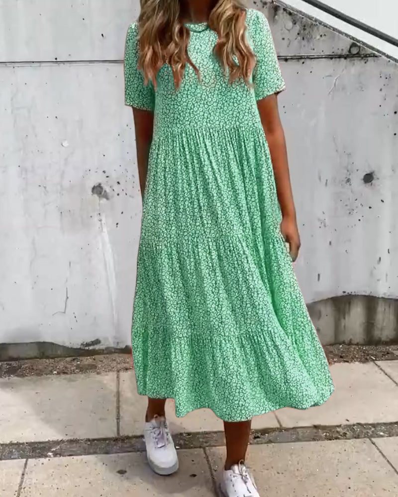Robe Mi-Longue à Fleurs Manches Courtes pour Femme - View 4