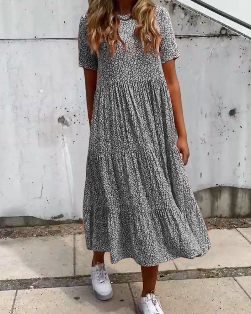 Robe Mi-Longue à Fleurs Manches Courtes pour Femme - View 5