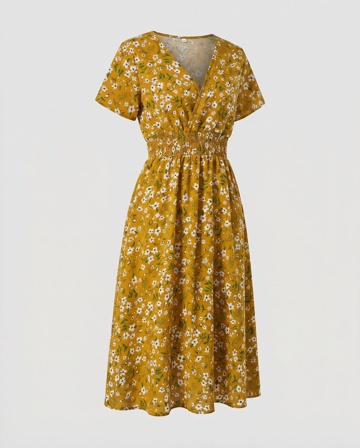 Robe Mi-Longue Ligne A Col V pour Femme - Jaune