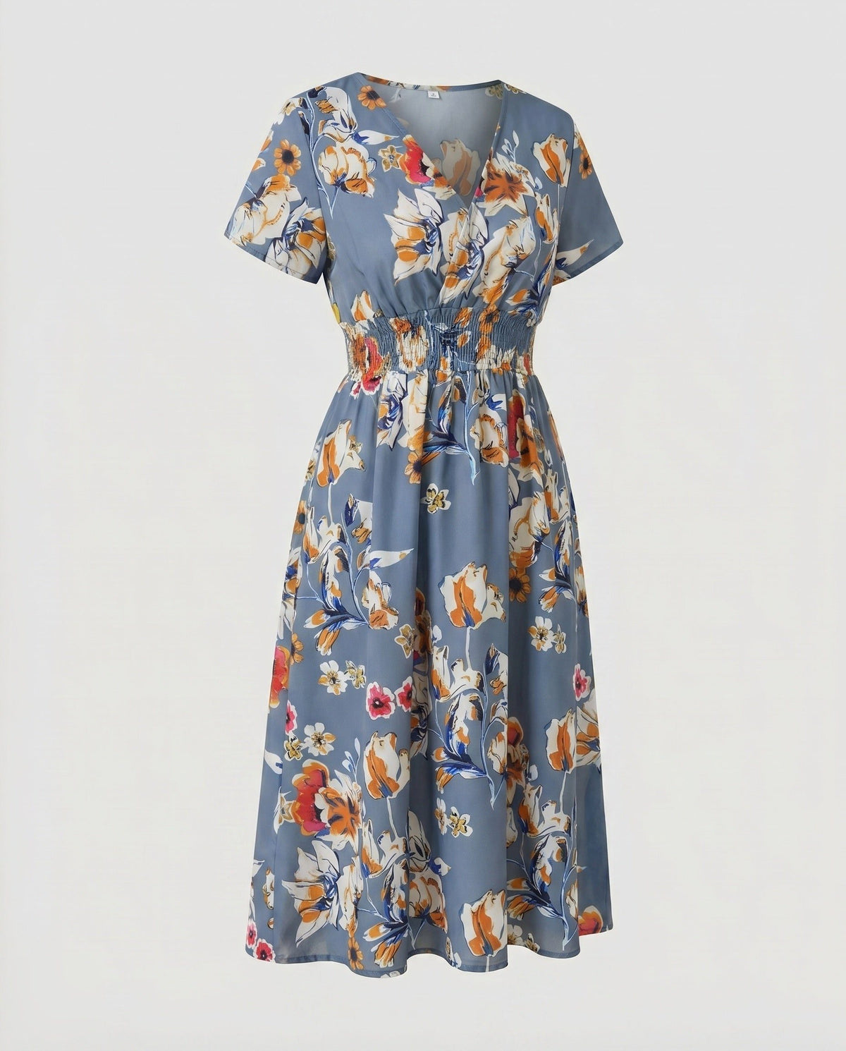 Robe Mi-Longue Ligne A Col V pour Femme - Bleu-gris