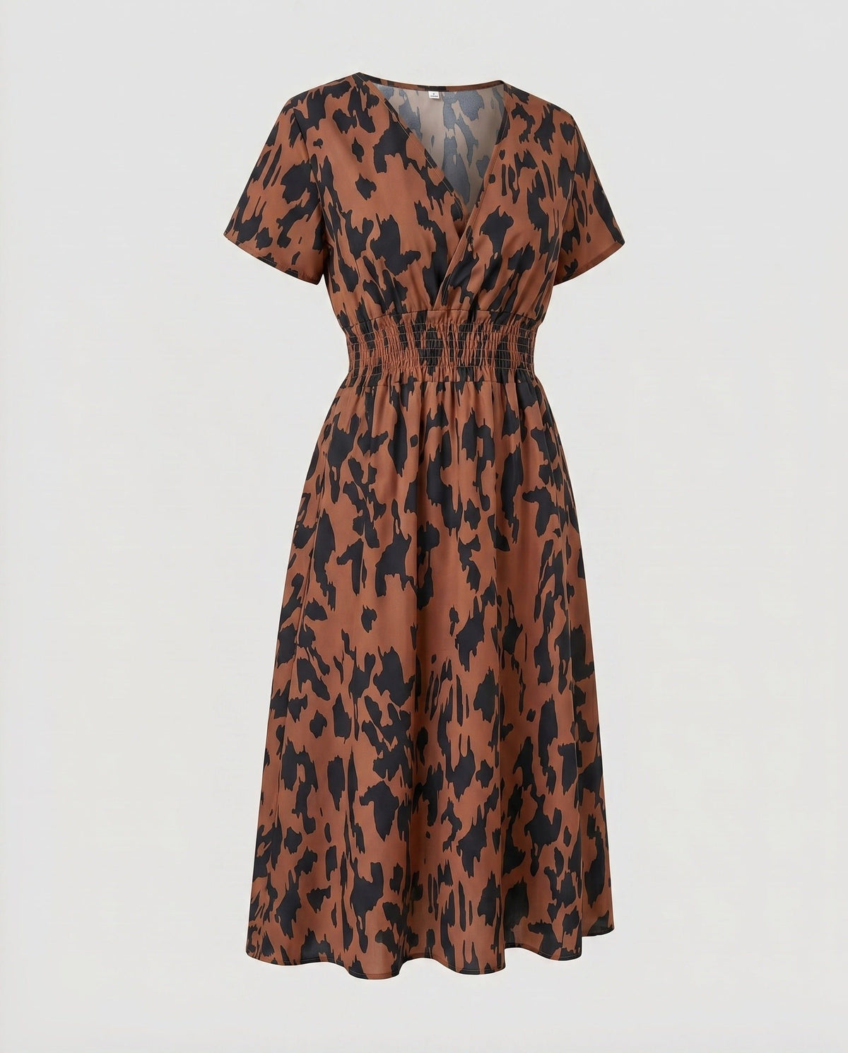Robe Mi-Longue Ligne A Col V pour Femme - Marron