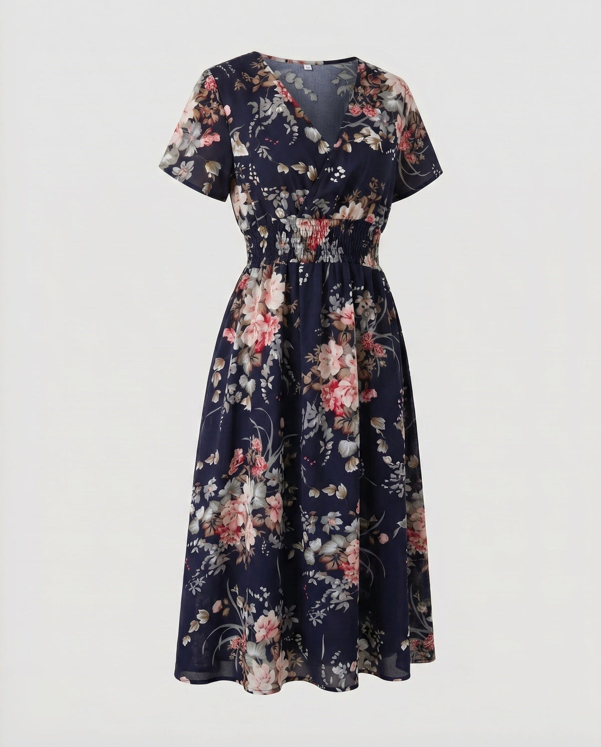 Robe Mi-Longue Ligne A Col V pour Femme - Beige