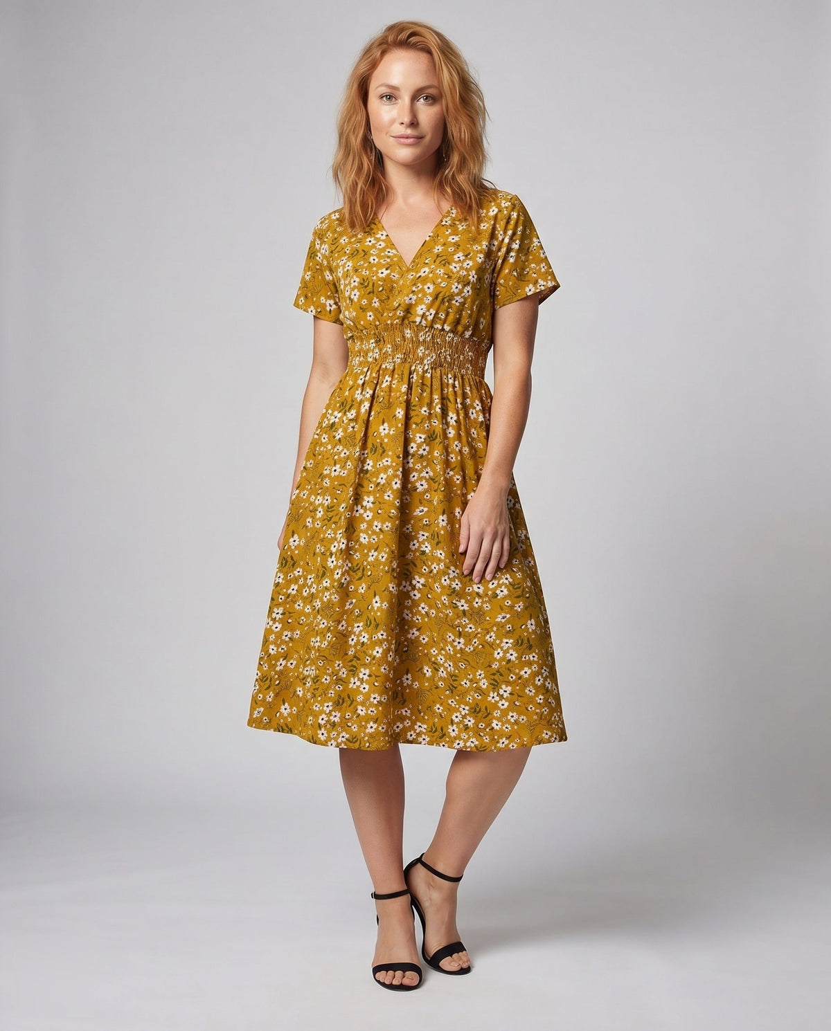 Robe Mi-Longue Ligne A Col V pour Femme