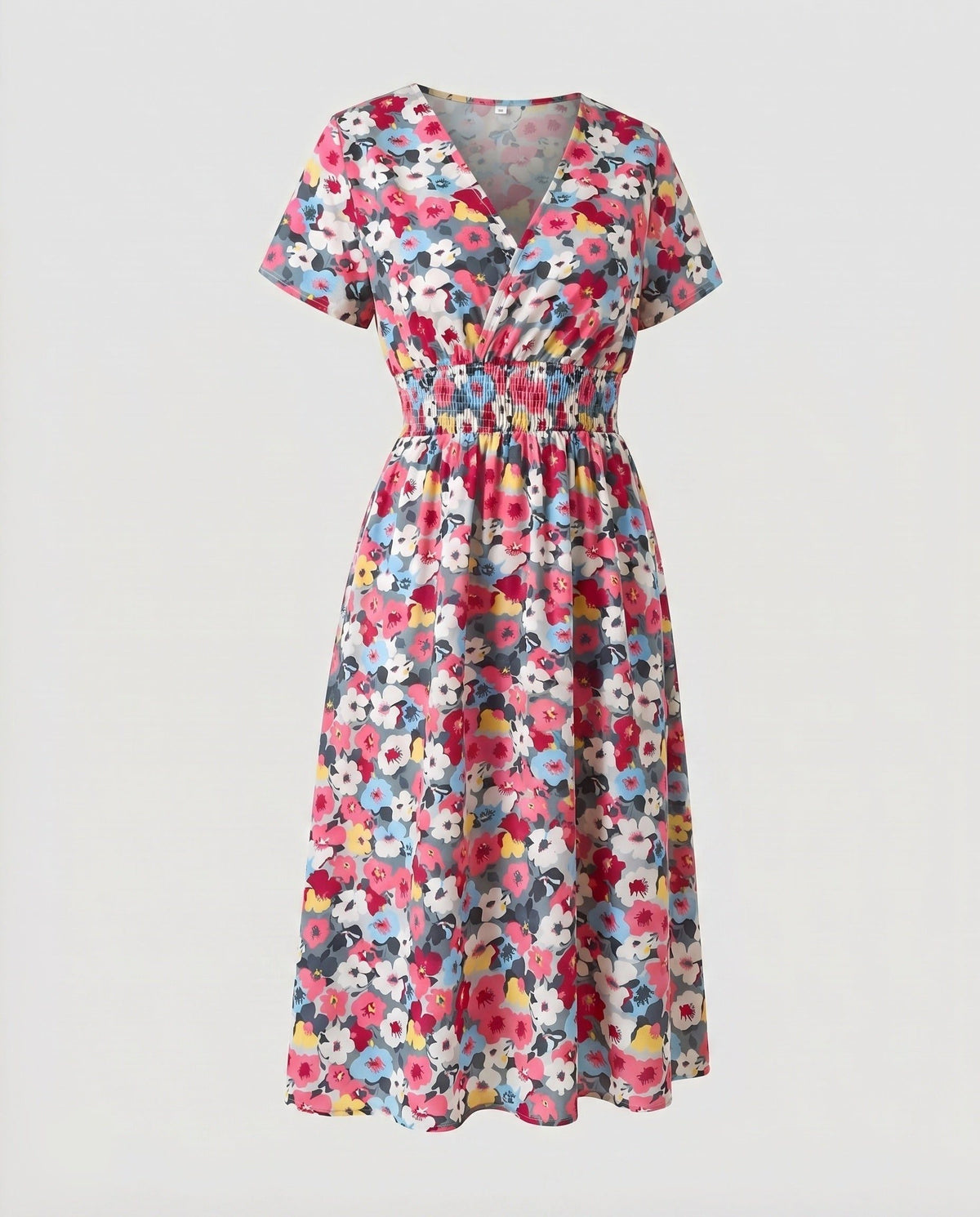 Robe Mi-Longue Ligne A Col V pour Femme - Magenta