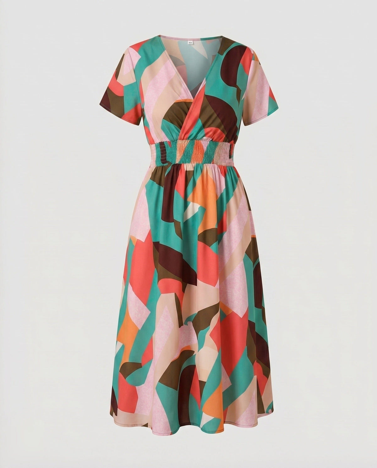 Robe Mi-Longue Ligne A Col V pour Femme - Rose ancien