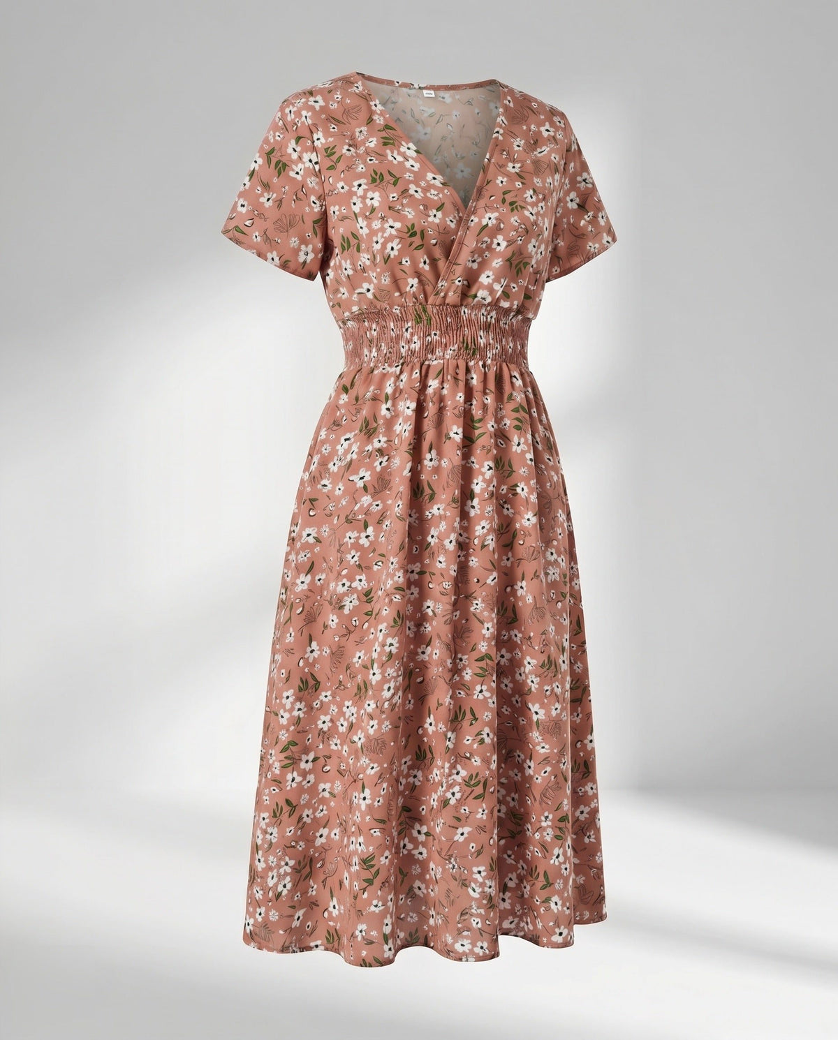 Robe Mi-Longue Ligne A Col V pour Femme - Rose