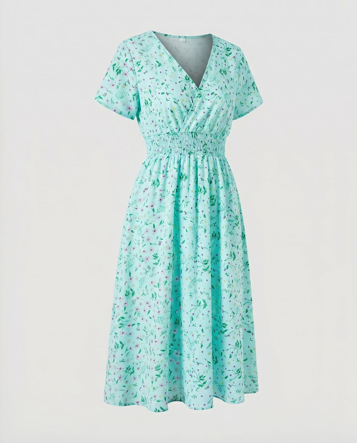 Robe Mi-Longue Ligne A Col V pour Femme - Vert