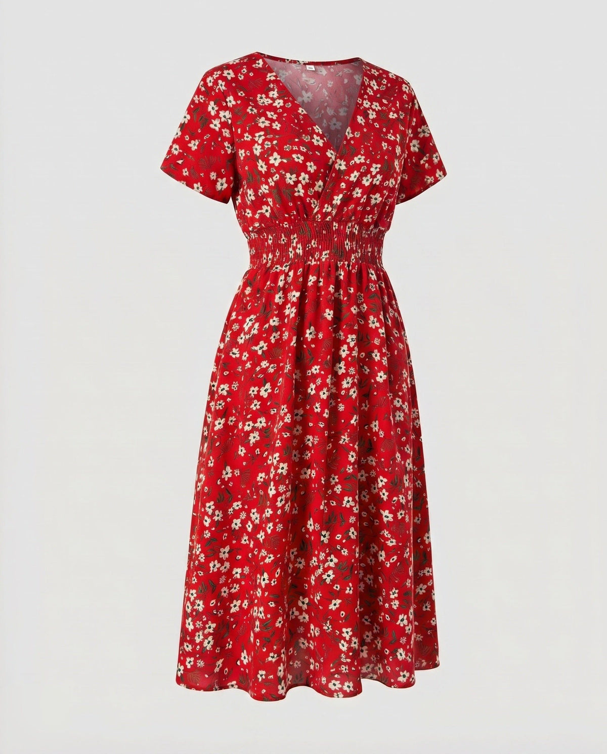 Robe Mi-Longue Ligne A Col V pour Femme - Rouge