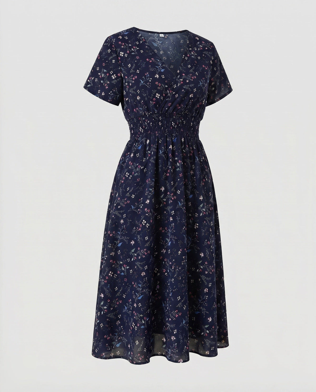 Robe Mi-Longue Ligne A Col V pour Femme - Bleu foncé