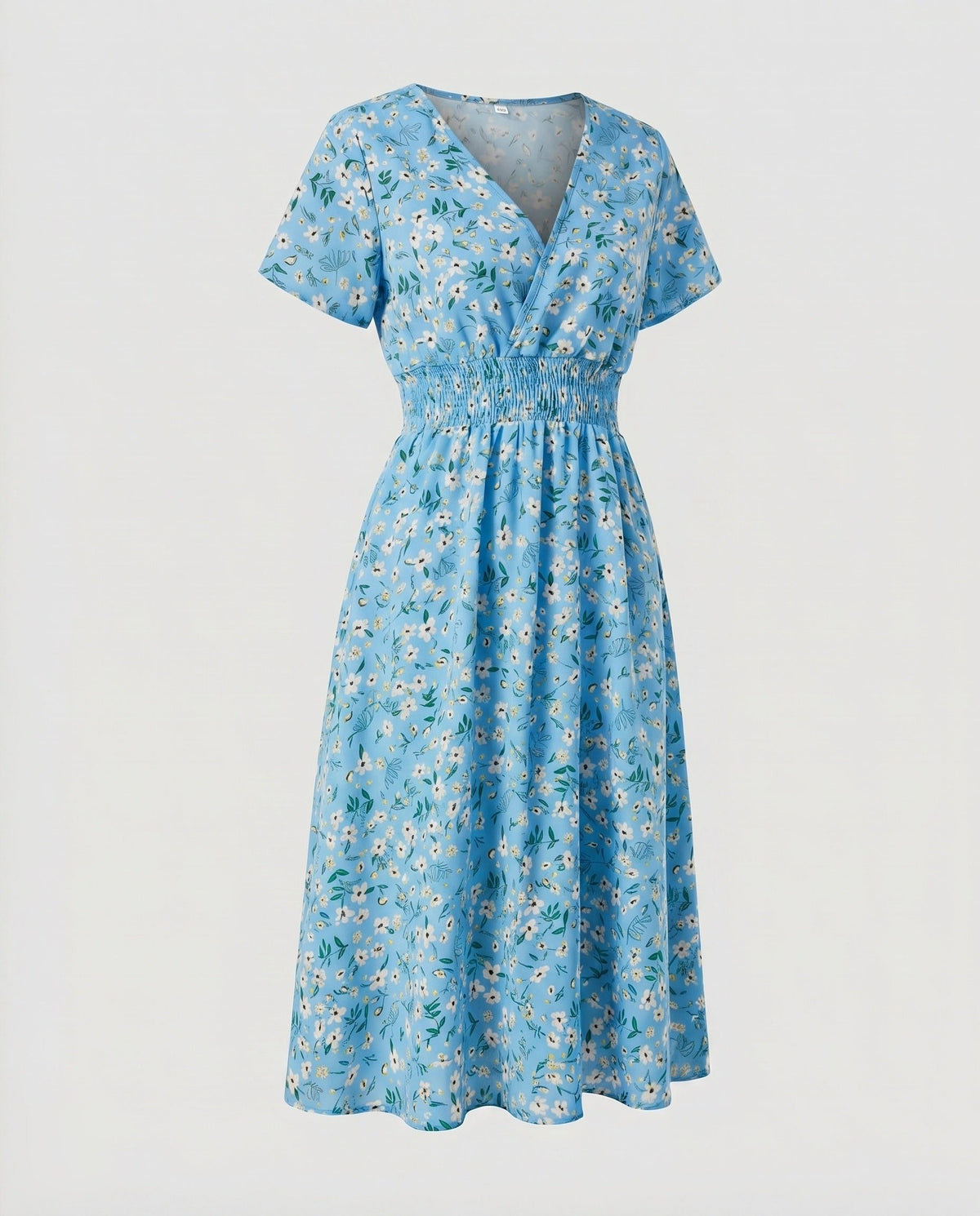 Robe Mi-Longue Ligne A Col V pour Femme - Bleu