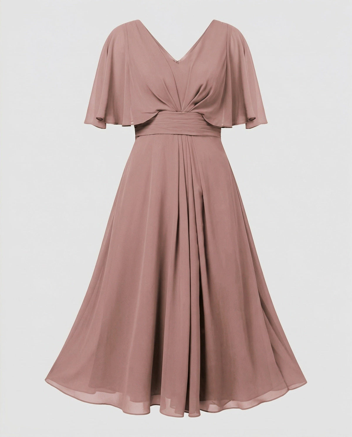 Robe Mi-Longue Mousseline Évasée pour Femme - Rose