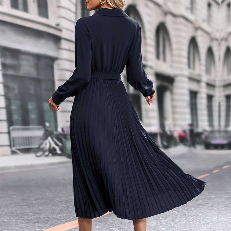 Robe Mi-Longue Plissée avec Ceinture Taille pour Femme - View 3