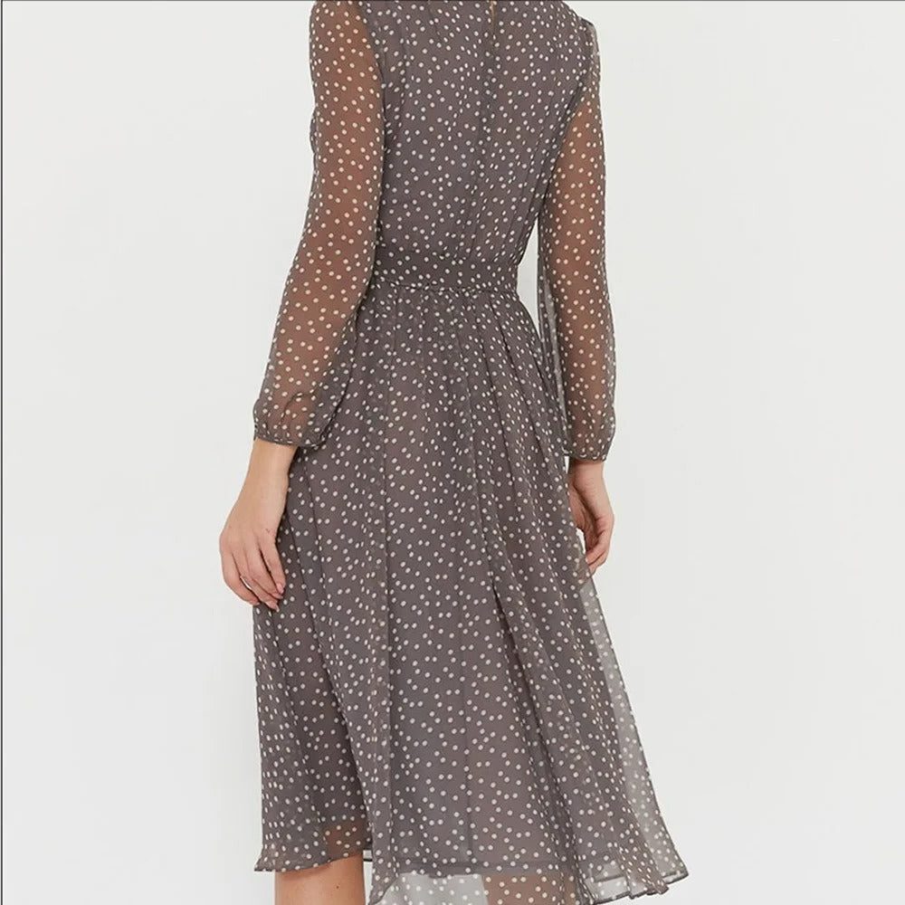 Robe Mi-Longue à Pois avec Manches Bouffantes pour Femme - View 3